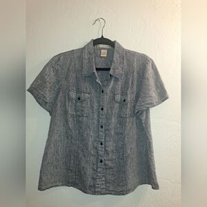 Ecologie Women's Blue Short Sleeve Button-Up Shirt 100% Linen